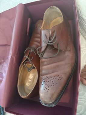 Faconnable Brown Leather Derby Shoes with Perforated Toe
